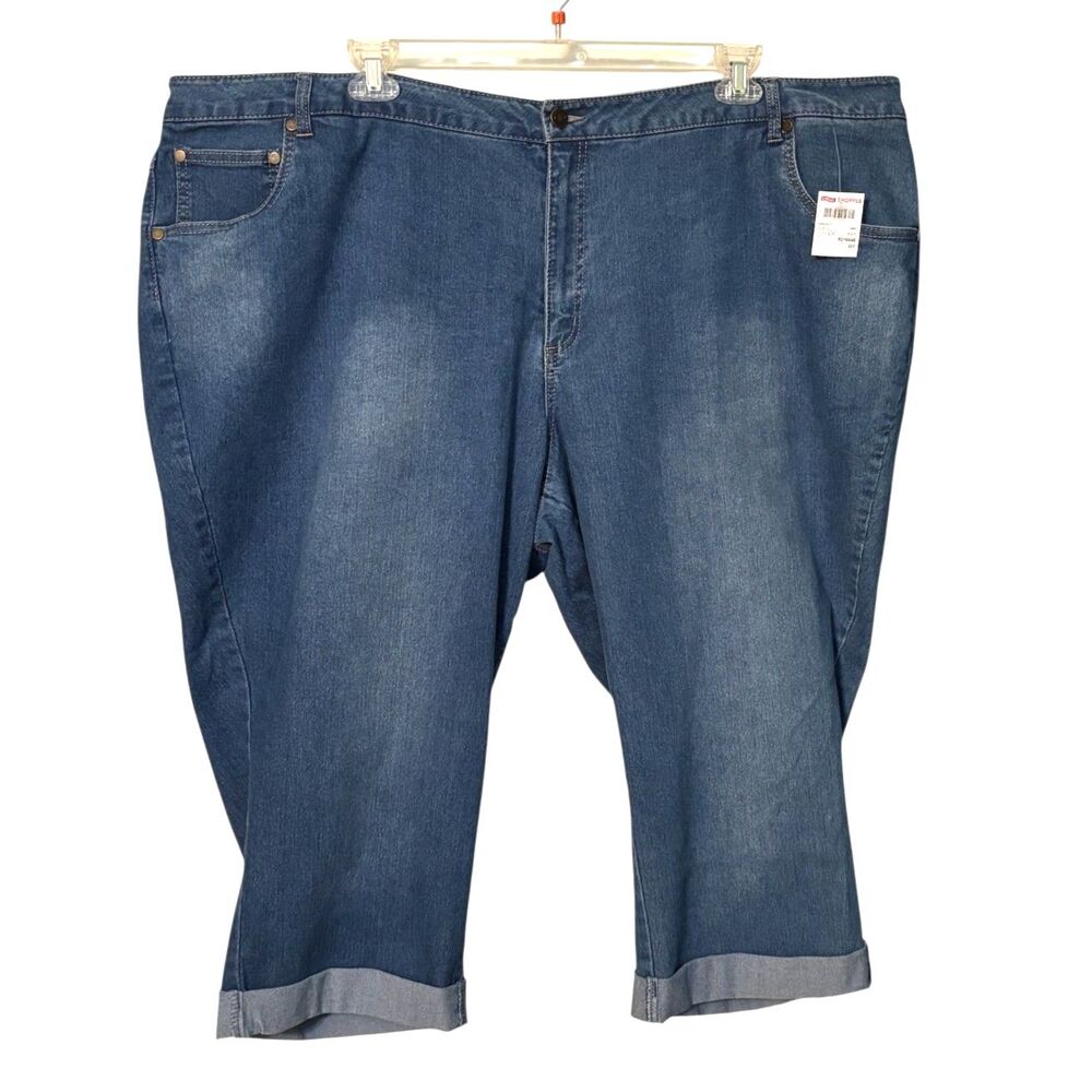 NWT Women Within 30W Petite Stretch Denim Capri Jeans Plus Size Cuffed